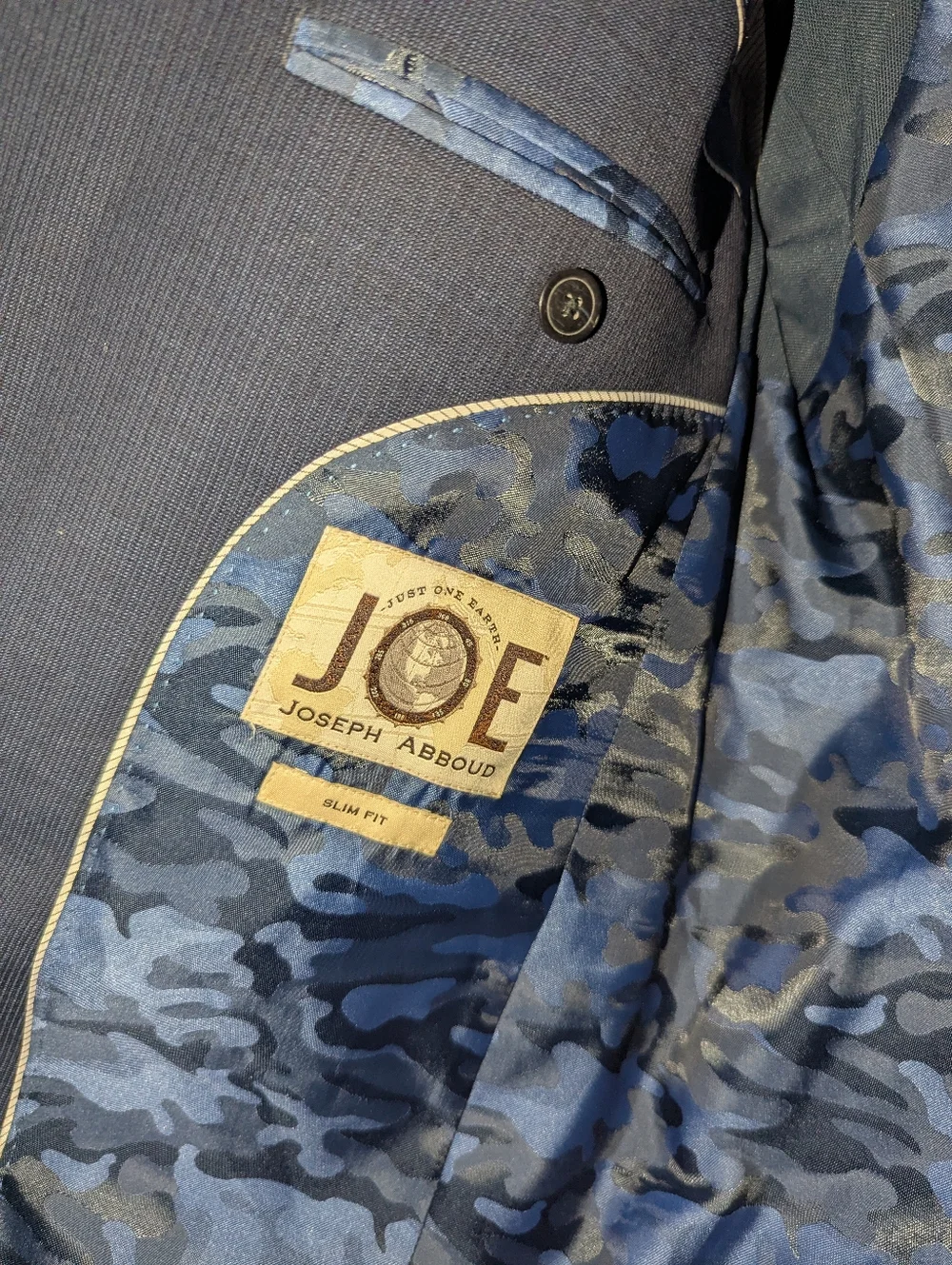 40 Short Joseph Abboud Slim Fit Wool Blue Camo Lined Super 120's Blazer